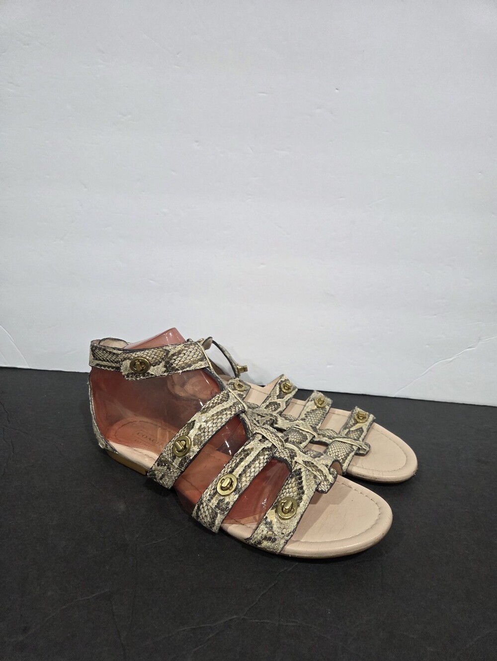 Coach Oleta Printed Python  Gladiator Turn Lock Ankle  Sandals Womens Sz.8.5